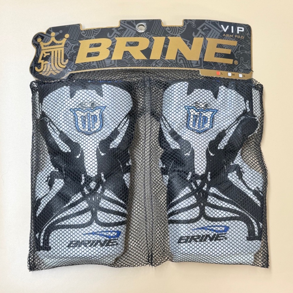 Brine VIP Lacrosse Arm Pads Size Large White Blue Black Forearm Elbow Protection